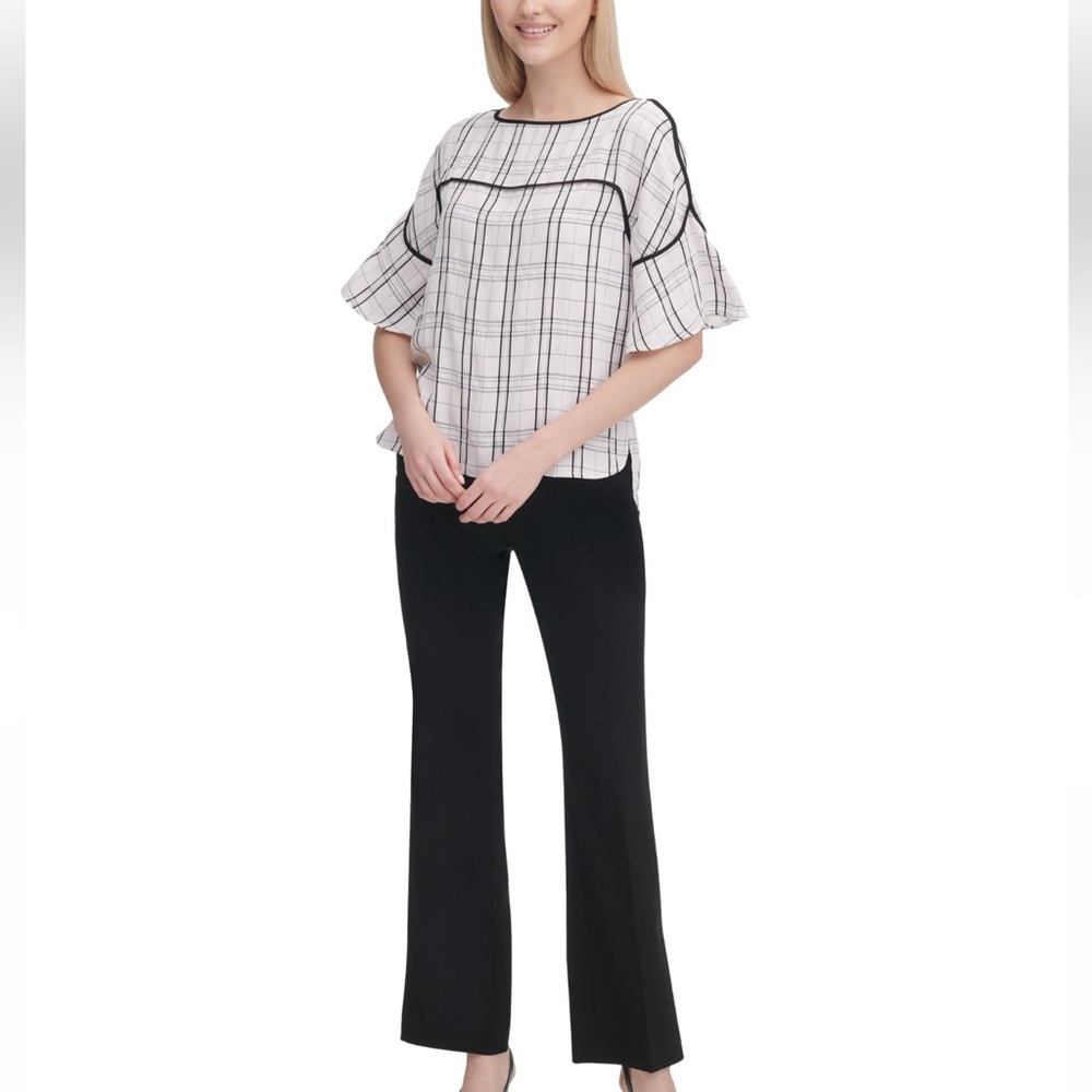 Calvin Klein Women's Plaid Piping-Trim
Blouse (1X White/Black Plaid)